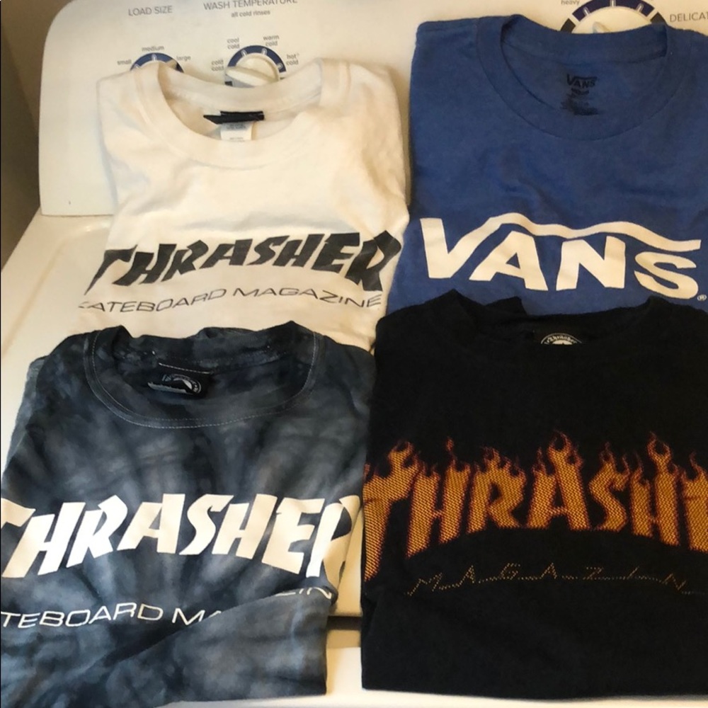 3 trasher and 1 Vans shirts ALL 4 for 35